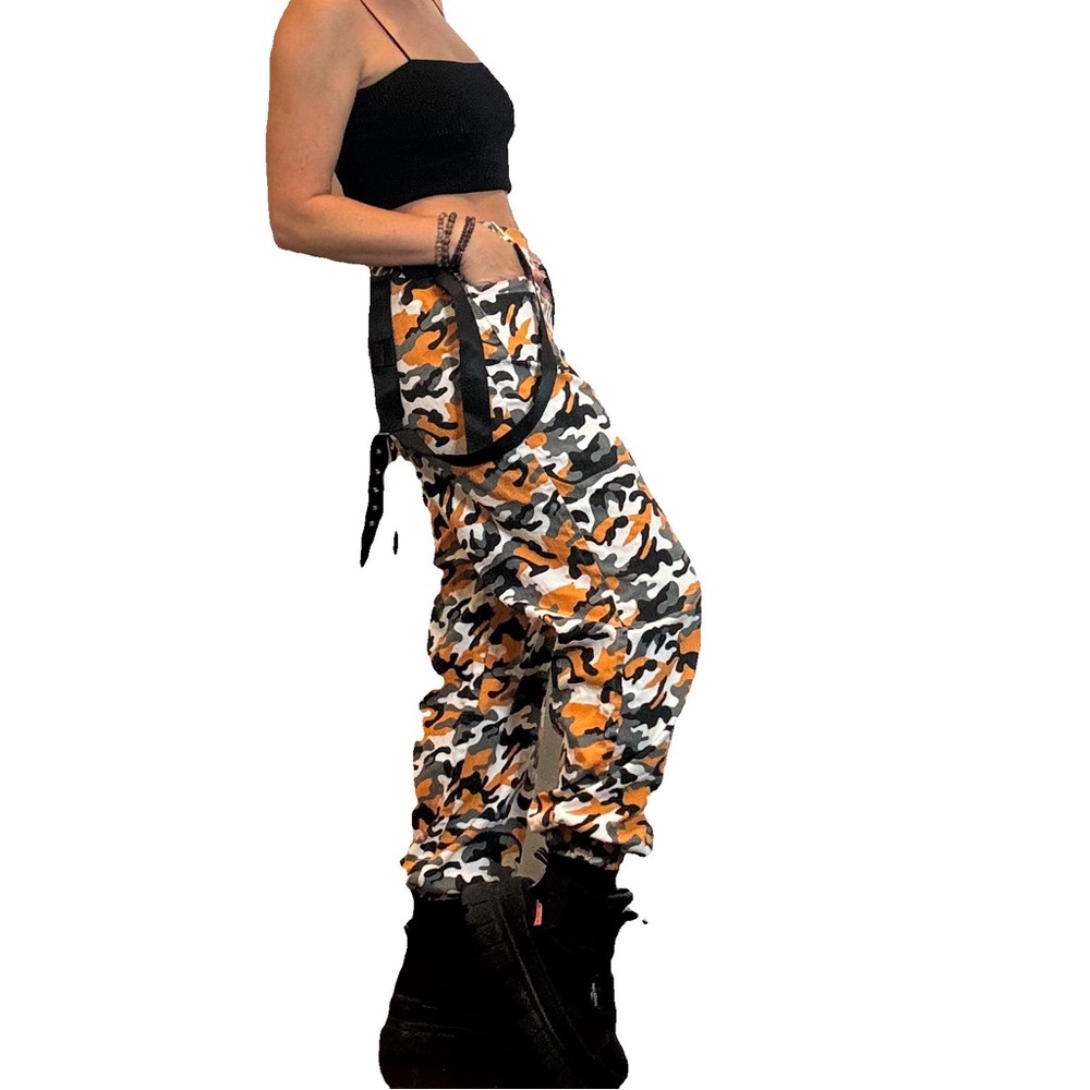 Vintage Y2K Nickelodeon inspired Overalls / Orange Black and White